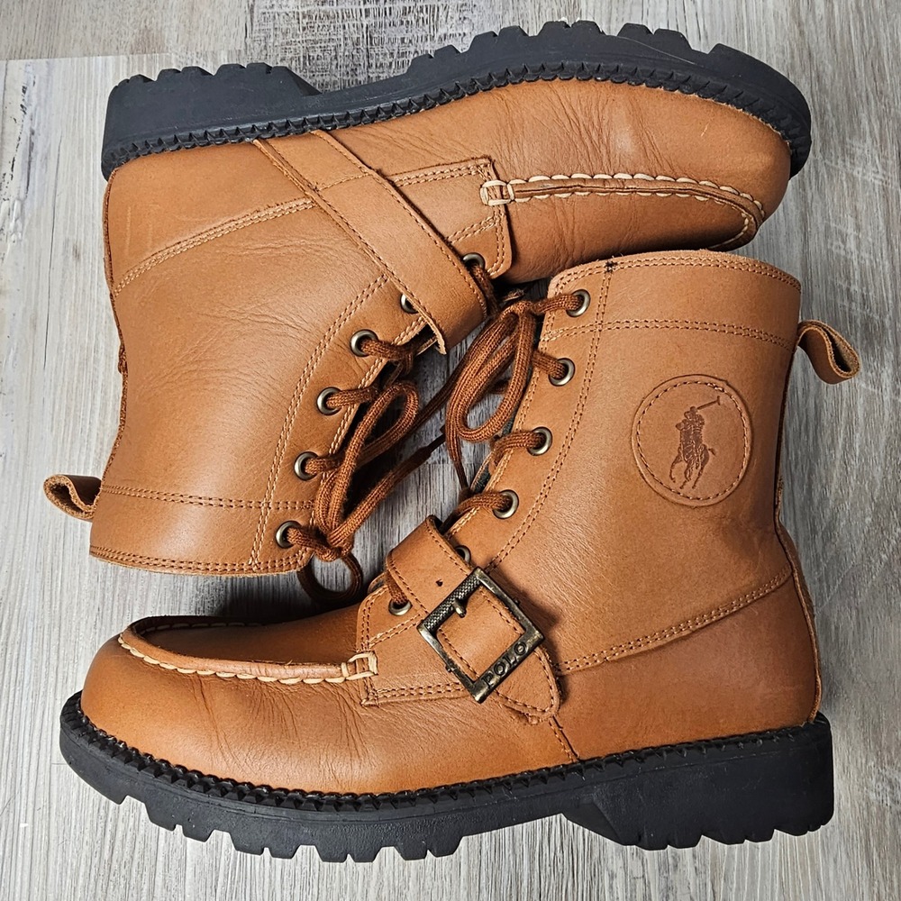 Polo Ralph Lauren Ranger Hi II Leather Boots Boys 4.5 Tan Womens 6 990908